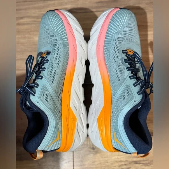 Hoka One One Bondi 7 Women's Blue Haze Orange Pink 1110519 BHBI Size 7.5 - Picture 7 of 11
